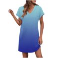 thumbnail image 1 of LOVZFMLL Robes d'Été pour Femmes T-Shirt Décontracté Ample Robe Droite Col en V Manches Courtes Basique Tenues Quotidiennes Bleu B m, 1 of 5