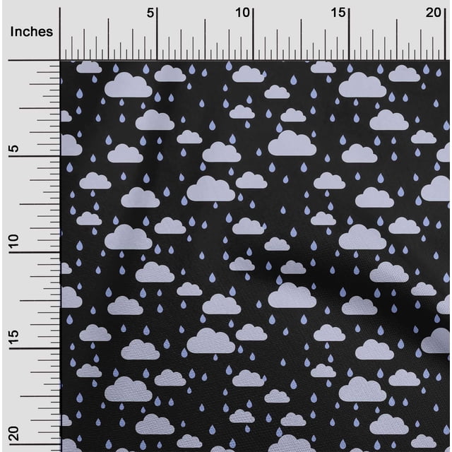oneOone Silk Tabby Fabric Raindrop & Clouds Nature Print Sewing Fabric BTY 42 Inch Wide