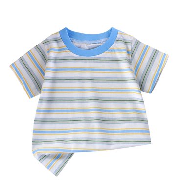 Toddler Short Sleeve Crewneck T-Shirts Top Tee Boys Cotton Striped T-Shirt White 6-12 Months