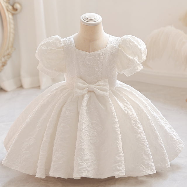 Robes pour Filles Robes de Demoiselle d'Honneur pour Bébés Filles Robes de Fête Robe de Concours à Manches Bouffantes avec Nœud Papillon