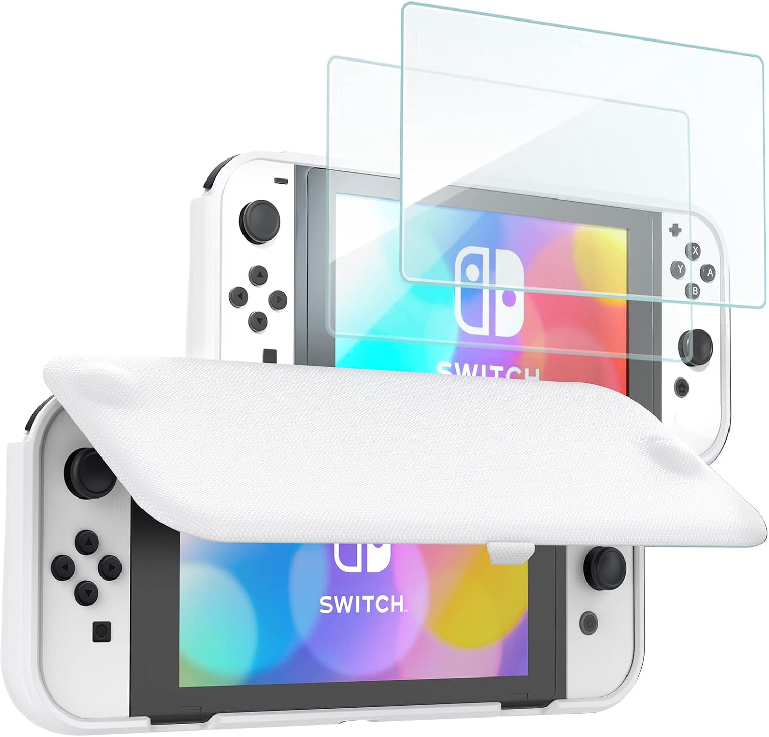 Tianle Flip Cover Compatible with Nintendo Switch OLED with 2 Pack Tempered Glass Screen Protectors, Slim Protective Case Compatible with Nintendo Switch OLED 2021