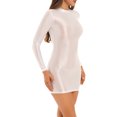 thumbnail image 2 of RUNQHUI Robe Moulante à Manches Longues Brillante pour Femmes Col Montant Lisse Extensible Mini Robes Blanches TG, 2 of 6