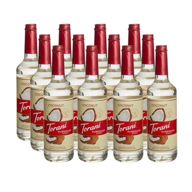 Torani Puremade Sirop Aromatisant à la Noix de Coco Lisse – Félicité Tropicale Crémeuse, Douceur du Sucre de Canne Pur et Pureté avec Étiquette de Propreté, Bouteille en Verre de 750 ml (25,36 oz) – Professionnel 12/caisse Paquet Principal en Vrac