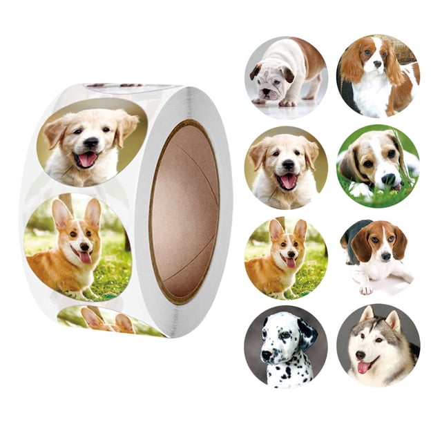 EGNMCR Stickers, Cute Stickers New Children Encouragement Sticker Cute Label Sticker Stickers Wedding. A roll of 1-inch round kraft paper stickers featuring multicolour designs of various dog breeds, including corgis, dalmatians, and huskies. Each roll contains 500 labels, ideal for scrapbooking, gift packaging, greeting cards, and other arts and crafts projects. The stickers are made of paper with dry glue backing for easy application.