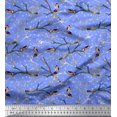 thumbnail image 1 of Soimoi Blue Poly Georgette Fabric Branch,Dot & American Robin Bird Decor Fabric Printed BTY 52 Inch Wide, 1 of 3