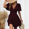 thumbnail image 1 of Ovzne Robes d'Été pour Femmes Robe Femme Nouvelle Robe à Col en V Profond Uni à Manches Feuille à Manches Courtes à Capuche Robe Grande Taille Robe Maxi à Manches Courtes Liquidation, 1 of 6