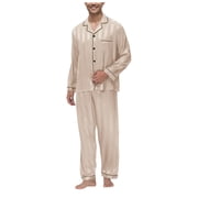 Ketyyh-chn99 Mens Pajama Set Sleepwear Pjs Men's Pajamas Spring Silk Satin Long Sleeve Thin Simple Top Home Clothes Set Size for L,Blue