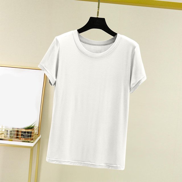Weiqiqre T-Shirt à Col Rond pour Femme à Manches Courtes Ajusté T-Shirt Mince Uni Haut de Pyjama Pyjama à Manches Courtes