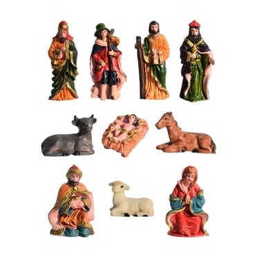 Christmas Nativity Set 10-Piece Resin Ornaments, Manger Scene with Religious Figures, Holiday Decoration for Home and Church Display