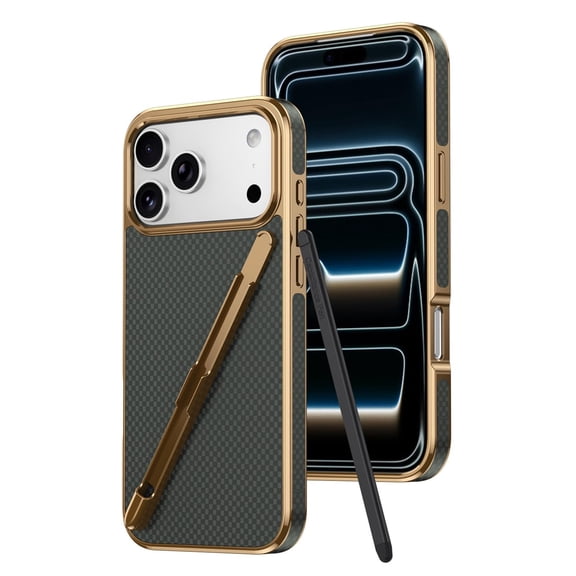 Étui pour iPhone 17 Pro Max/17 Pro/17 Air/17, Étui en Fibre de Carbone avec Fente pour Stylet, Étui Électroplaquée