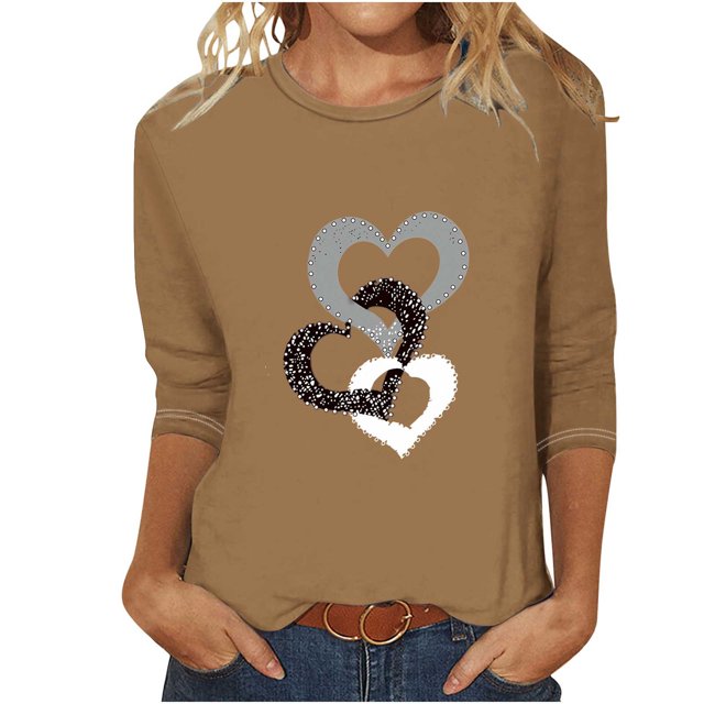 Aqestyerly T-shirt Blouse à Manches 3/4 Imprimé pour Femmes, Col Rond Décontracté Mode Ample pour Femmes