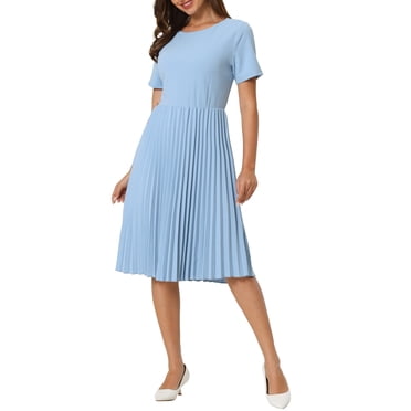 INSPIRE CHIC Women's Pleated Dress A-Line Short Sleeve Wear-to-Work Midi Dress XL Blue