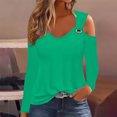 thumbnail image 2 of Yuyuzo Womens Tunic Tops Cold Shoulder Long Sleeve Shirts Loose Solid Color Lightweight Tee Tops, 2 of 5