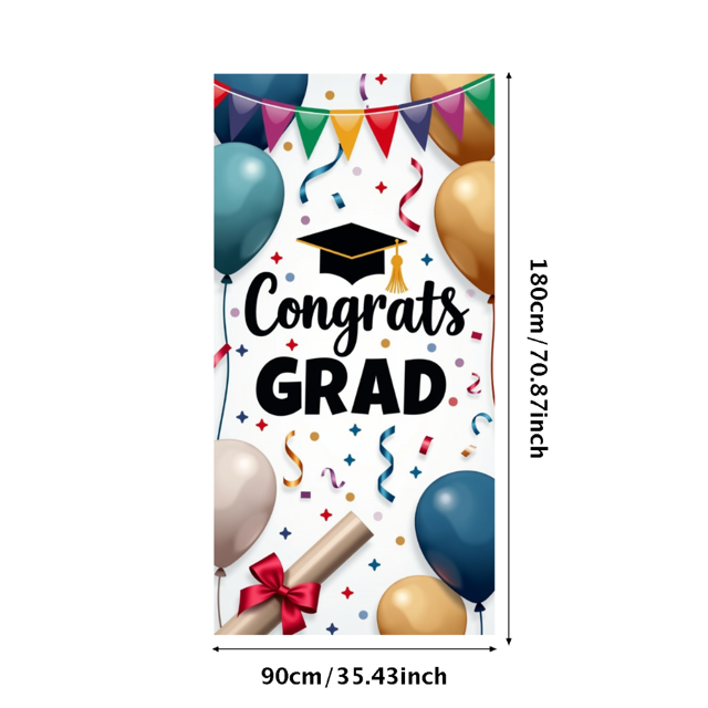 Graduation Party Supplies Congrats Grad Banner Backdrop Background with Balloons and Confetti Decorations for Graduation Ceremony Celebration Classroom Event