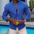 thumbnail image 4 of Chemise à Rayures pour Homme à Manches Longues à Col à Revers, Cardigan Décontracté de Plage, Haut, Chemise, Blouse, 4 of 6
