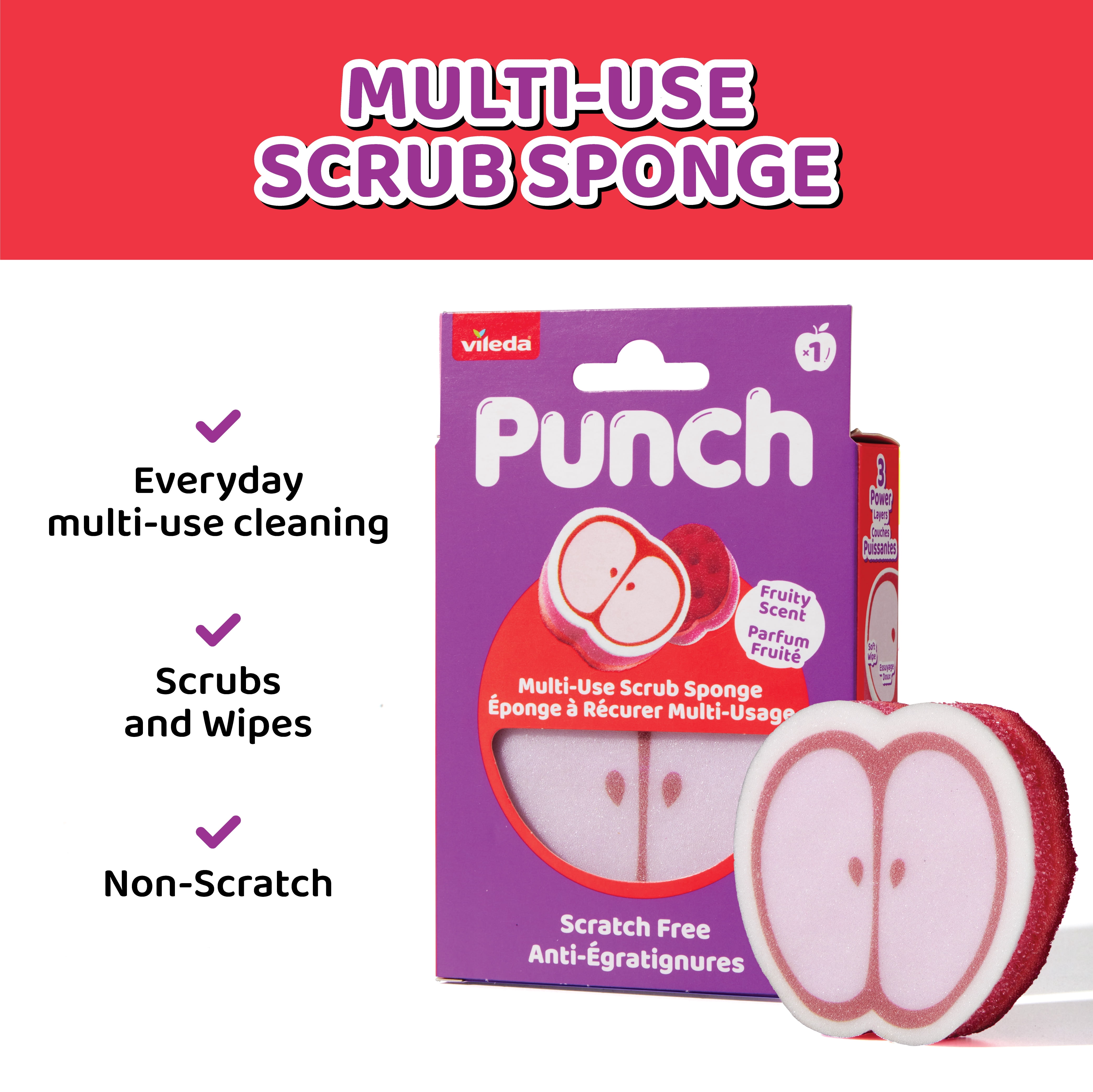 Vileda Punch Éponge à récurer multi-usage, pomme