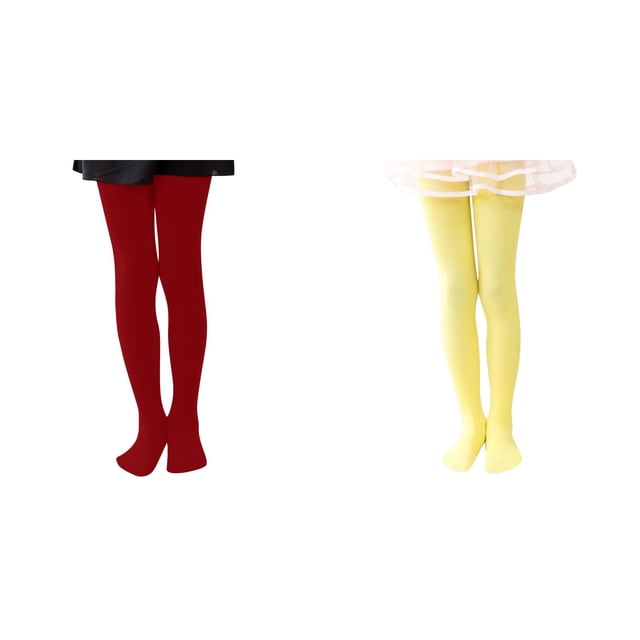 2 Pack(YE1 1PCS & RD3 1PCS) Multipack Rompers for Leggings Pantihose Stretchy Basic Full Length Ballet Dance Pants Pantyhose for Spring Summer Stocking