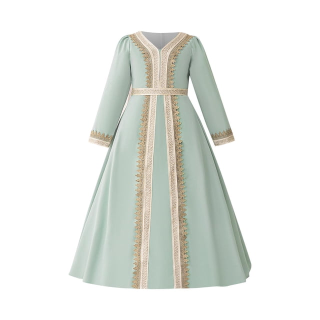 Summer Party Dress Muslim Infant Solid Lace Banquet Princess One Year Old