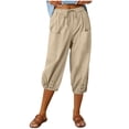 thumbnail image 2 of DPTALR Women Summer Casual Loose Bandage Button Pocket Solid Trousers Capris Pants, 2 of 6