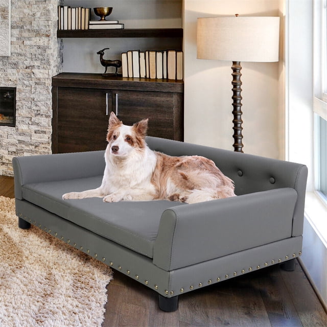 Wisfor Grand Canapé-Lit pour Chien Extra Grand en Cuir Microfibre de Luxe, Canapé Surélevé pour Animal, Lit de Détente