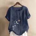 thumbnail image 1 of Économies d'Été! Horkkom Chemises à Manches Courtes pour Femmes Été Grande Taille Chemises en Lin Décontractées Col Rond Imprimé Floral Blouses Amples, 1 of 4