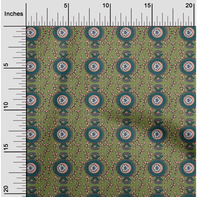 oneOone Silk Tabby Fabric Leaves & Floral Block Print Sewing Fabric BTY 42 Inch Wide