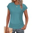 thumbnail image 2 of Yuyuzo Hauts Décontractés Habillés pour Femmes Manches Courtes Col Rond Ourlet Froncé T-Shirts d'Été, 2 of 7