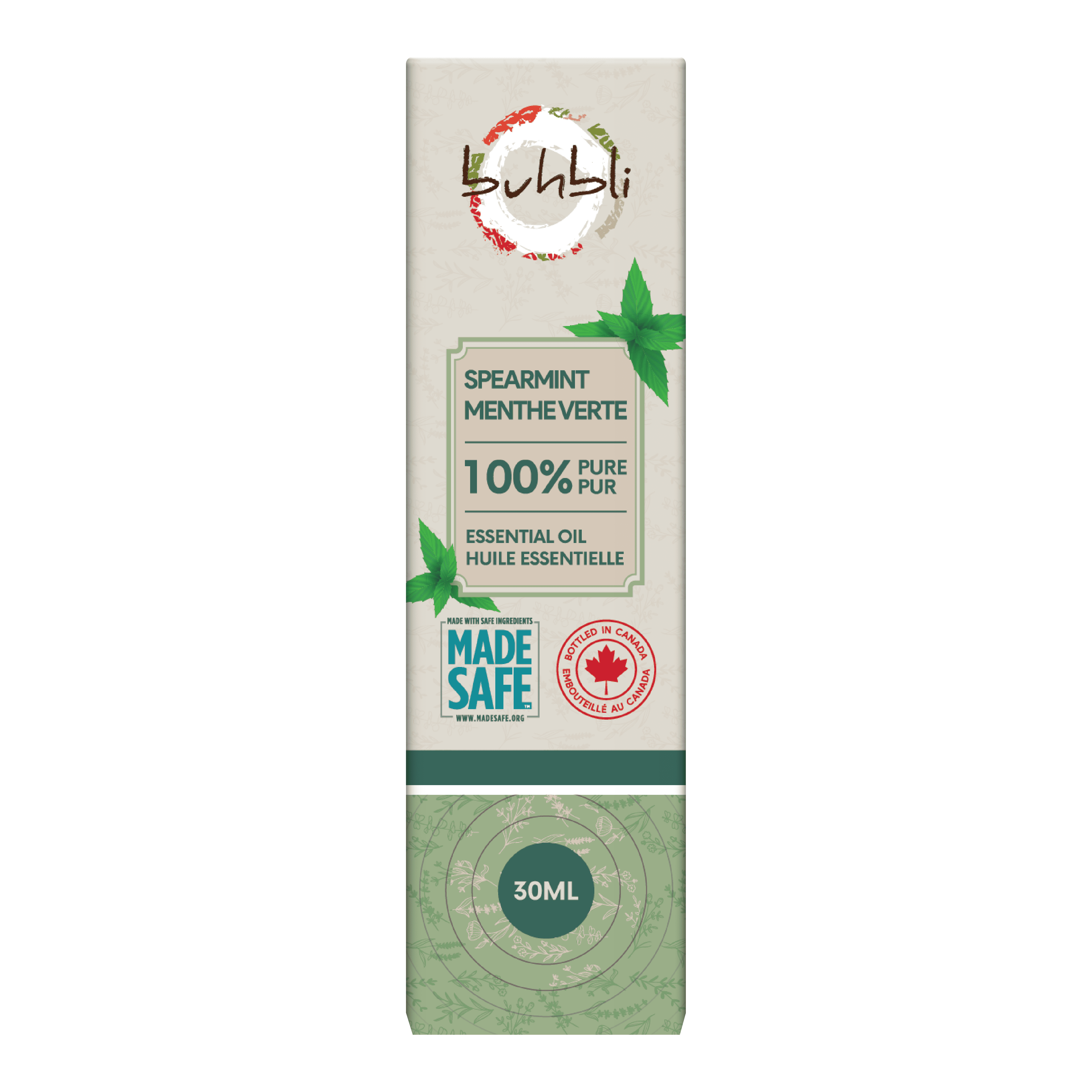 Buhbli Brands – Huile essentielle de menthe verte 100 % pure, 30 ml, entièrement naturelle et pure – Embouteillée au Canada