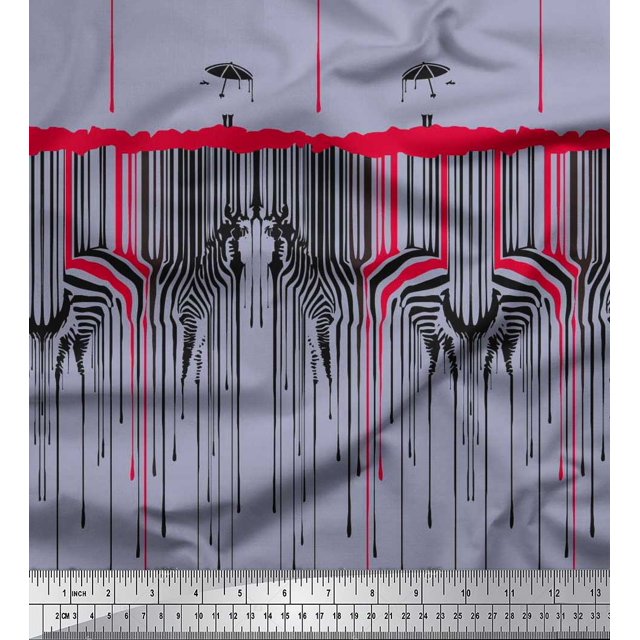 Soimoi Gray Poly Georgette Fabric Umbrella & Wild Animal Skin Print Fabric by The Yard 42 Inch Wide