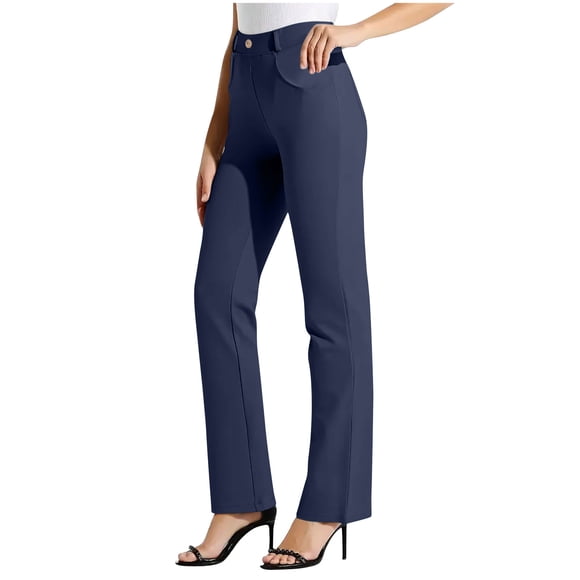 Timegard Work Pants Women High Waist Straight Leg Comfy Formal Pants Solid Color Casual Office Trousers