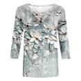 thumbnail image 5 of Pompotops T-shirt Imprimé Loose Mode Femme Mi-Longueur Manches 3/4 Chemisier Col Rond Manches Décontractées, 5 of 5