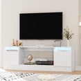 thumbnail image 4 of Modern 70" Gray Wooden TV Stand for Living Room – LED Lighting, Storage Cabinets & Open Shelves, Fits up to 75" TVs and 36" Electric Fireplace (Fireplace Not Included), 4 of 8