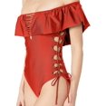 thumbnail image 2 of YDX Women's Swimwear Flounce Off Shoulder One Piece Ruffles Bathing Suit, Shimmery Merlot, Large, 2 of 2