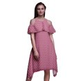 thumbnail image 1 of Bimba Robe Midi à Manches Volantées pour Femmes, Tunique Évasée à Épaules Dénudées, Imprimé Floral Rose - X-Small, 1 of 6