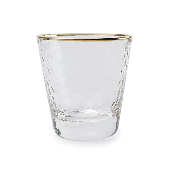 Clear Crystal Glasses with Gold Rim, Handblown Hammered Glass Tumblers for Water, Juice, Cold and Hot Drinks, Whiskey, Cocktail