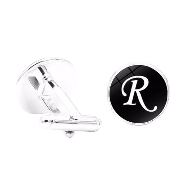 pitrice 1 Pair Men's Letter Cufflink Wedding Formal Initial Alphabet Stainless Steel Cufflink, Letter R
