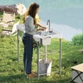 thumbnail image 2 of Outsunny Folding Fish Cleaning Table Camping Table with Sinks Faucet, White, 2 of 10