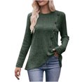 thumbnail image 3 of Pompotops Women's Solid Round Neck Stripe Brushed Bottom Solid Button T-shirt Top Clearance, 3 of 7