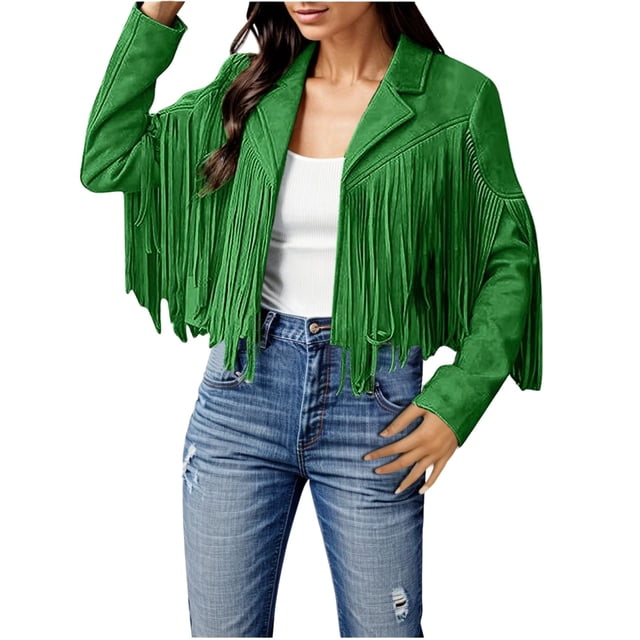 2025 Femmes à Franges Veste Décontractée pour Femmes Vestes Veste d'Automne à Franges Moto Courte