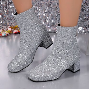 EGNMCR Women's High-Heels Ankle Boots Women's New High-heel Plus Size Chunky Heel Round Toe Ankle Boots Women Polyester shoes
