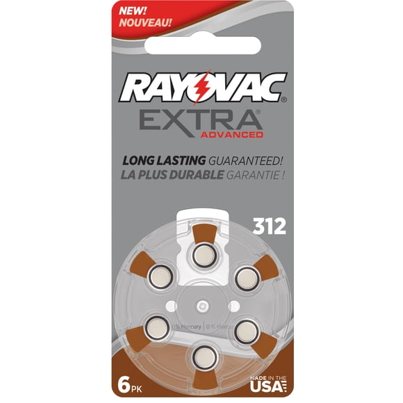 Rayovac extra Piles pour Prothèses Auditives Avancées Sans Mercure 0 % hg Taille 312, 60 Pcs