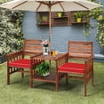 thumbnail image 2 of Costway Causeuse de Patio Ensemble de Conversation Chaise en Bois d'Acacia Table Basse Coussinée Rouge, 2 of 10