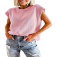 thumbnail image 2 of Women Solid Color Sweater Vests Crew Neck Cap Sleeve Loose Pullovers, 2 of 5