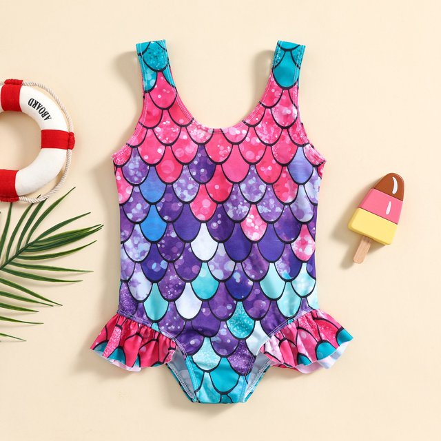 Girls Swimsuits One Piece Swimming Bathing Suit Quick Dry Hawaiian Ruffle Girls Bathing Suits Size 18-24 Months