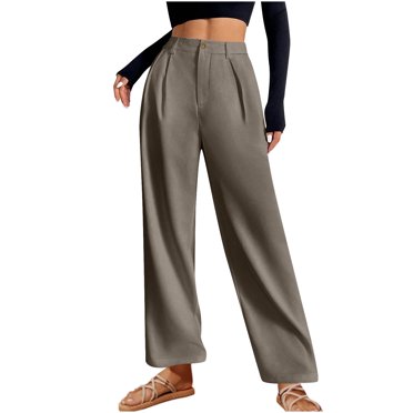 Yanlir Casual Work Pants Women's High Waiste Pants Dressy Casual Ankle Length Work Office Trousers with Pockets High Waist Straight Long Pants(Coffee#1,3XL)