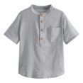 thumbnail image 1 of CHOK Boys Button Up Henley Short Sleeve Linen Cotton Tops with Pocket, 1 of 2