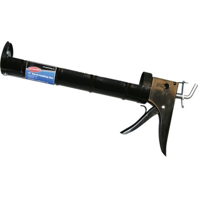 Dynamic 20129 32oz (13"/330mm) Consumer Quart Size Smooth Rod Cradle Caulk Gun with black metal barrel and ergonomic trigger handle, designed for precise application of caulking and sealants in home improvement tasks, also suitable for controlled adhesive dispensing.