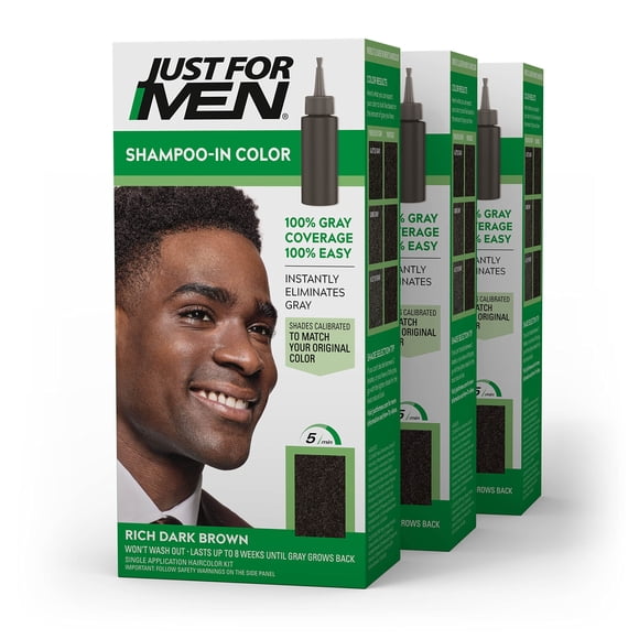 Just For Men Shampoo-In Color (Formerly Original Formula) Mens Hair Color with Keratin and Vitamin E for Stronger Hair - Rich Dark Brown H-47 Pack of 3