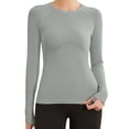 thumbnail image 1 of fheaev Chandails à Manches Longues pour Femmes Col Rond Chandail du Bas Ajusté Décontracté Extensible Ajusté sous-Blouses Entraînement Haut de Sport Pilates Vêtements de Mise en Forme Couche de Base Hauts, 1 of 4