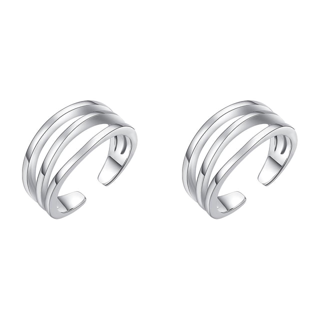 Silver Adjustable Toe Band Ring with Open Joint Design for Comfortable Foot Wear, Clear 2Packs